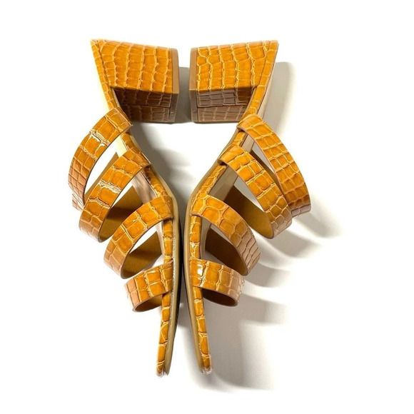 NEW Lulus Zaynie Tan Crocodile Embossed Strappy High Heel Sandal Size 8.5 - Picture 6 of 6